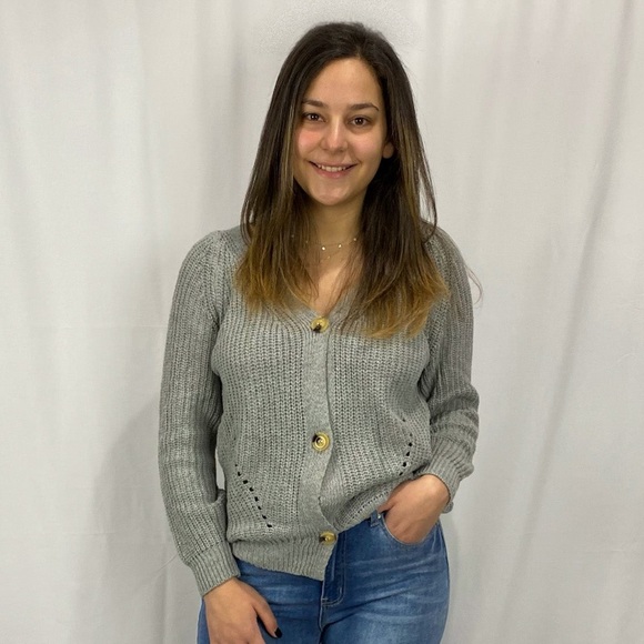 Knitted V Neck Cardigan with buttons - Picture 1 of 2